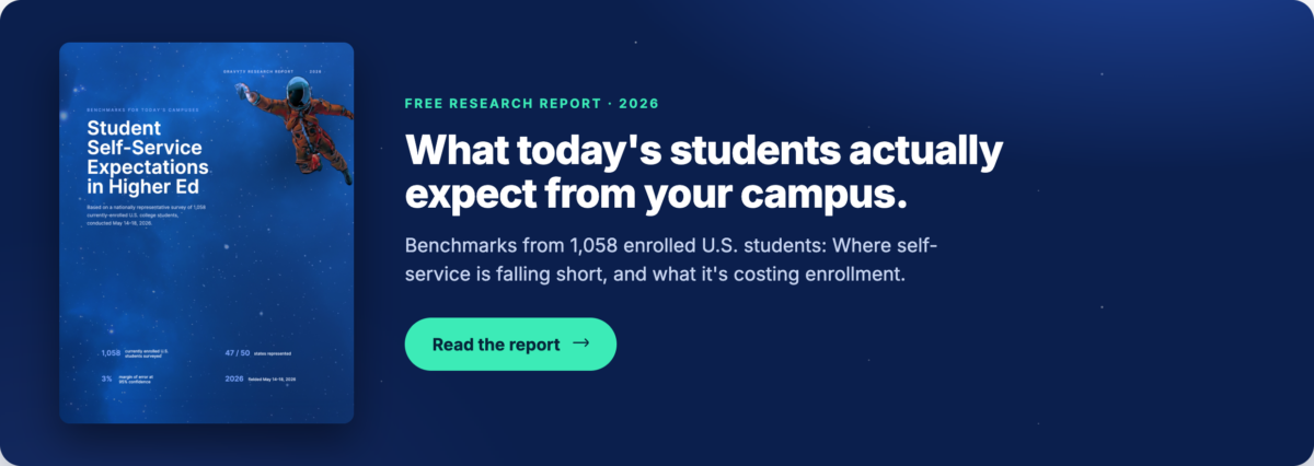 Cover of Gravyty's Student Self-Service Expectations report on the student support experience in higher ed